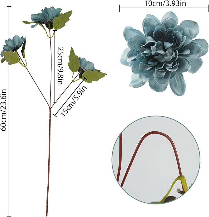 Uieke 6PCS Artificial Daisy Mums Flowers with Stem, Silk Dahlia Flowers Arrangement for Home Party Wedding Bouquet Fall Winter Table Centerpieces Decor (Blue)