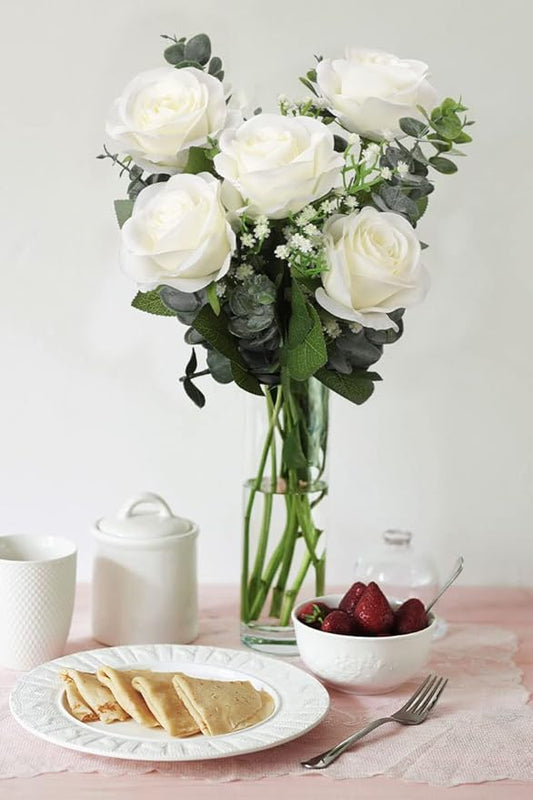 30pcs Roses Artificial Flowers Ivory Silk Roses with Long Stems Fake Flowers for Wedding Bouquet Centerpices Decorations Party Bridal Baby Shower Home Decor