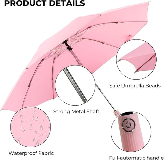 Compact Inverted Travel Umbrella, Automatic Open Close, 9-Rib 46 Inch Windproof Umbrella, Waterproof UPF 50+, Portable Umbrellas for Men, Women, Travel, and Daily Use
