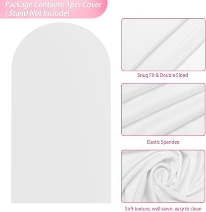 Wokceer 7.2FT Wedding Arch Backdrop Cover Spandex Fitted White Wedding Arch Covers Round Top Chiara Arches Backdrop Cover for Birthday Party Ceremony Banquet Decoration