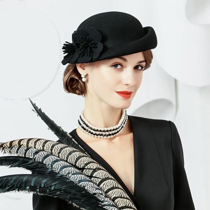 Women Wool Felt Ribbon French Fashion Vintage Millinery Beret Hats Top Cap Ladies Party Wedding Fedoras Chapeau