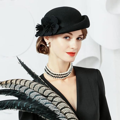 Women Wool Felt Ribbon French Fashion Vintage Millinery Beret Hats Top Cap Ladies Party Wedding Fedoras Chapeau