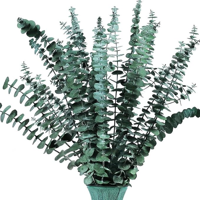 20pcs Dried Eucalyptus Stems - Real Long Eucalyptus, Fall Decorations for Home, 17" Floral Arrangement, Wedding (Green)