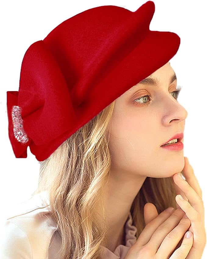 ORIDOOR Women Vintage 100% Wool Felt Flowers Bucket Cloche Bowler Hat Church Wedding Beret Hat