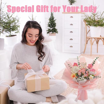 Handmade Crochet Rose Flower Bouquet: Artificial Knitted Rose Gift for Wife Mother Girlfriend for Festival Wedding Graduation Anniversary (Pink)