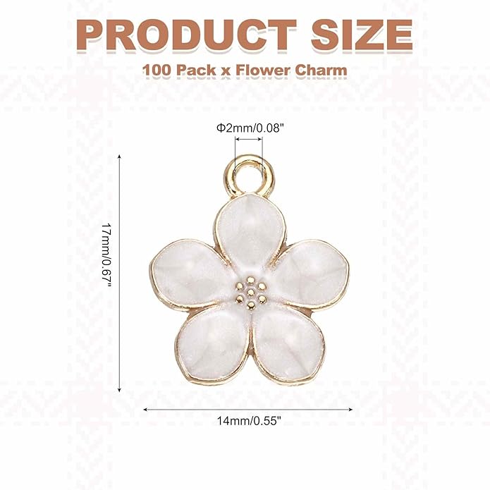 MECCANIXITY Enamel Charm Cherry Blossom Alloy Cute Small Flower Charm Gold Plated Pendant for Jewelry Making