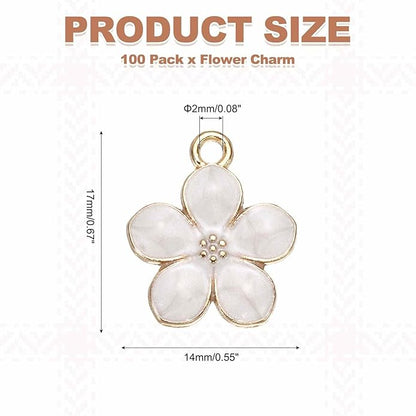 MECCANIXITY Enamel Charm Cherry Blossom Alloy Cute Small Flower Charm Gold Plated Pendant for Jewelry Making