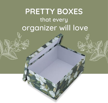 Soul & Lane Decorative Storage Cardboard Boxes with Lids | Midnight Gardenia - Set of 3 | Black Dramatic Paperboard Nesting Boxes