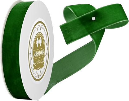 Green Velvet Ribbon - 1 inch x 10 Yards for Gift Wrapping, Crafts, Christmas Decor, Bow Making, Vintage Fabric Green Velvet on The Spool for DIY