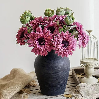 Kimura's Cabin 5Pcs Fake Sunflowers Artificial Silk Flowers Bouquet Long Stems Faux Sunflower Real Touch Chrysanthemum for Wedding Home Garden Birthday Party Indoor Decor(Purple)