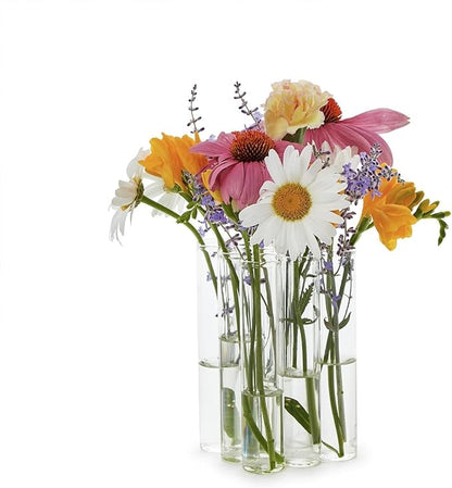 Two's Company Connected Tube Flower Vase, 6-Inch, Glass, Clear, Set of 9
