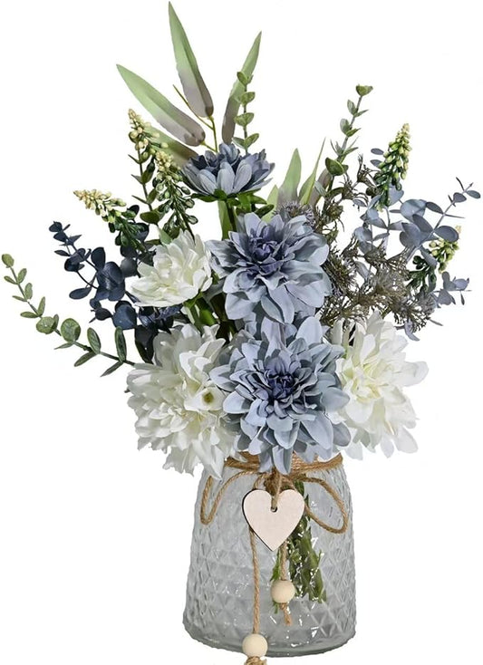 Artificial Flower Arrangement in Vase Table Centerpiece for Dining Room Home Office Wedding Decoration, Table Decoration Fake Plant Eucalyptus Flower for Home