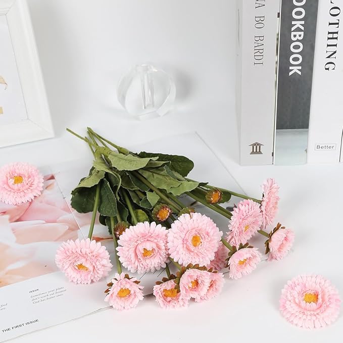 Faux Chrysanthemum Flowers 8pcs Silk Fake Daisies Light Pink Artificial Calendulas for Vase Table Centerpiece Home Wedding Party Garden Decoration(Light Pink)