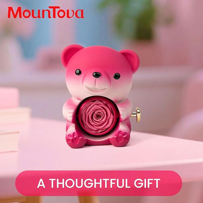 Cute Teddy Bear with Preserved Rose and Necklace, Elegant Bear Roses Gifts with Hidden Jewelry Box for Women, Girlfriend, Wife, Sister, Valentines Day Gift, Forever Eternal Rose Flower Decor