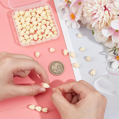 1 Box 100pcs Artificial Coral Beads White Flower Beads Large Synthetic Corals Flowers Floral Shaped Shell Jasmine Bead Bulk for Jewelry Making Women Wedding Party Crafting DIY Accessories
