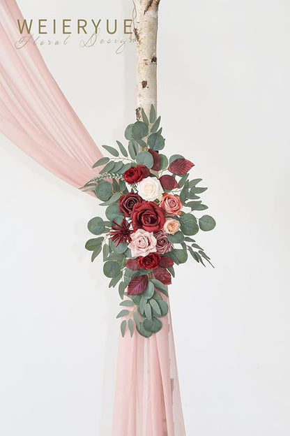 Artificial Wedding Arch Flowers Kit(Pack of 3),2Pcs Artificial Flower Arch Decor,1Pcs Sheer Drape for Wedding Ceremony Arbor for WeddingCeremony (Cream red)