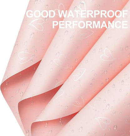 LeZakaa 20 Sheets Valentine Flower Wrapping Paper, Pink with White Heart Pattern Waterproof Floral Bouquet Paper, for Valentines, Mothers Day, Party, Romantic Birthday, Wedding, Anniversary