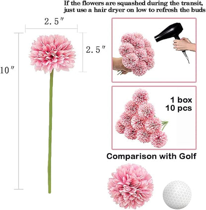 10Pcs Artificial Fake Flower Plants Silk Chrysanthemum Ball Hydrangea Arrangements Wedding Bouquets Decor Home Kitchen Garden Party Table Floral Centerpieces DIY(Dark Pink)