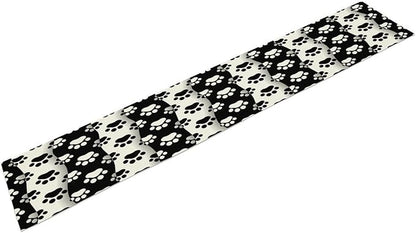 Dog Paw Table Runner,Kid Cute Animal Footprint Black White Theme Design Print Tablecloth Burlap for Hotel Indoors Outdoor Dining Room Kitchen Home Decor,W13X L90 in