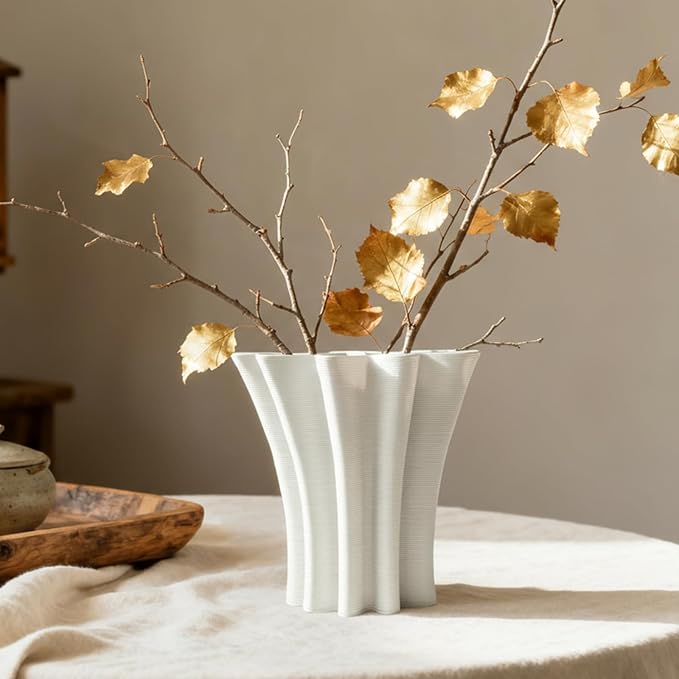 Contemporary White Ceramic Vase, Abstract Irregular Shape Sculptural Accent for Home Decor, Modern Artistic Centerpiece for Coffee Table or Bookshelf