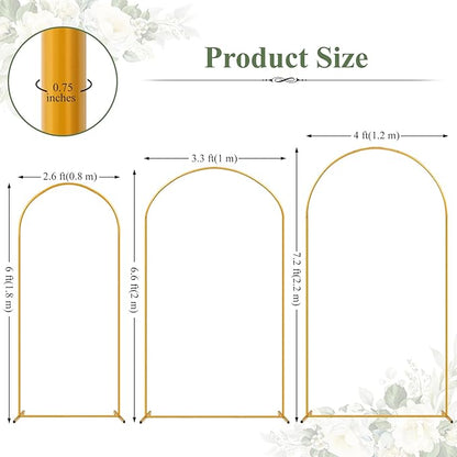Tamodan 3 Pack Metal Wedding Arch (7.2ft+6.6ft+6ft) - Tool-Free Assembly | Photo Booth Backdrop for Outdoor Weddings, Engagement Shoots, Baby Showers, Balloon Arch (Incl. Ground Stakes)