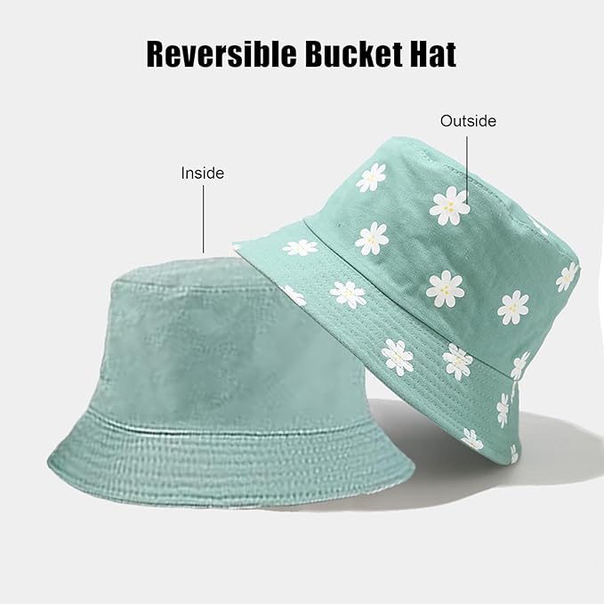Bucket Hat for Women Men, Cotton Reversible Double Side Wear Sun Hats Beach Fisherman Hat