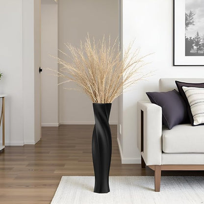 Tall Vases - 23.6" Tall Floor Vase for Home Decor, Resin Floor Vases, Black Hexagon Twist Floor Vase, Fits Into Hay/Pampas Grass, Living Room, Office, Wedding Decor (Black)