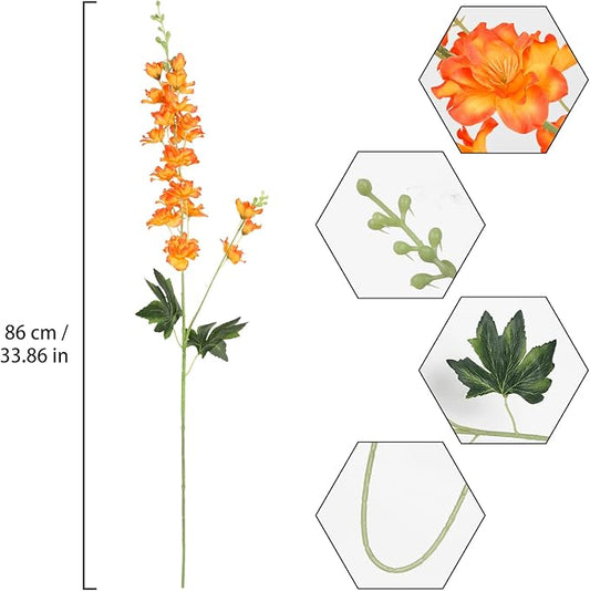 Orange Delphinium Artificial Flowers,8PCS Long Stem Silk Larkspur Flowers 33.5'' Faux Delphinium Stems for Tall Vase Home Wedding Table Decor(Orange)