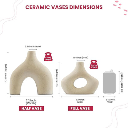 Donut Vase Set of 2, Cream Ceramic Vase for Home Decor, Minimalist Boho Vases for Pampas Grass, Modern Nordic Centerpieces for Living Room, Console Table, and Spring Decor