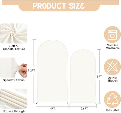 Beige Arch Backdrop Covers - 7.2FT, 6FT Spandex Fitted Wedding Arch Stand Covers Round Top Chiara Arch Backdrop Cover for Wedding Birthday Party Decoration