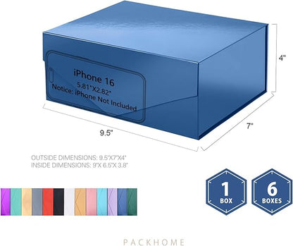 PACKHOME Gift Box 9x6.5x3.8 Inches, Rectangle Collapsible Box with Magnetic Lid for Gift Packaging (Glossy Navy)