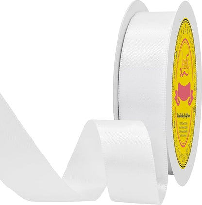 Double Face White Satin Ribbon 7/8 inch X 25 Yards Polyester White Ribbon for Gift Wrapping Very Suitable for Weddings Party Hair Bow Invitation Decorations