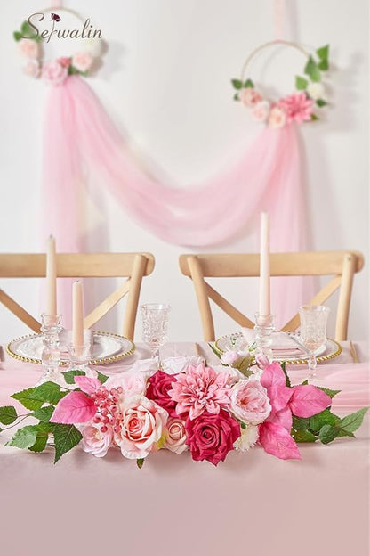 Serwalin Artificial Hot Pink Silk Flowers for Home Decor - DIY & Wedding Flowers - Table Centerpieces & Cake Decorations