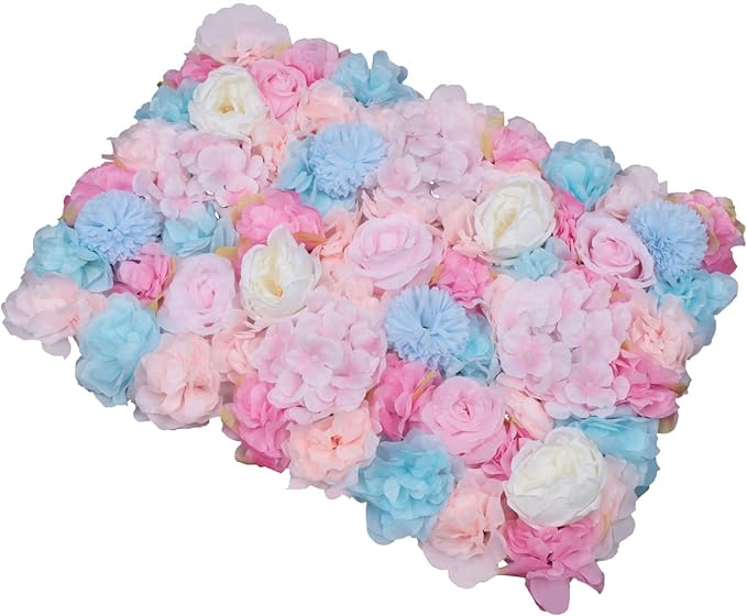Gdrasuya10 6pcs Realistic Flower Wall Background Artificial Flowers Wall Backdrop Panel 3D Silk Rose Fake Flower Wall Panel Banquet Wedding Party Decor, Photography Background 60 x 40 cm