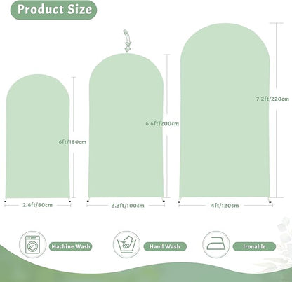 6.6FT Sage Green Arch Cover - Polyester Fitted Wedding Arch Stand Covers Round Top Chiara Arch Backdrop Cover for Birthday Party Banquet Photo Background Decoration
