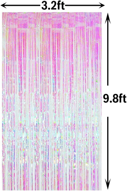 GOER 3.2 ft x 9.8 ft Metallic Tinsel Foil Fringe Curtains Party Photo Backdrop Party Streamers for Birthday,Graduation,New Year Eve Decorations Wedding Decor (4 Packs,Iridescent)