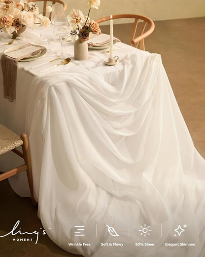 Ling's moment Weeding Arch Draping, 10Ft x 23Ft White Long Sheer Wrinkle-Free Drapes for Backdrop Curtain&Table Cloth for Birthday Party Baby Shower Photo Booth Decor