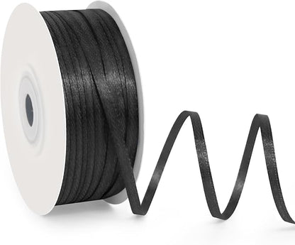 1/8" Wide x 100 Yards Single Face Polyester Satin Ribbon, Satin Ribbon for Crafts, Gift, Hair Bows, Wedding Party Decoration, Bow Making & Other Projects (Black)