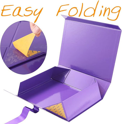 GREEN BEAN Purple Magnetic Gift Boxes with Ribbon, 6 Pack, 13x9.7x3.4 Inches, Luxury Gift Boxes for Presents, Bridesmaid Proposal Boxes, Birthdays, Weddings, Baby Showers