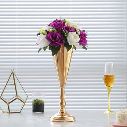 2 Pcs Tabletop Decoration Centerpiece, 14.4in Metal Wedding Flowers Small Gold Vase, Christmas Anniversary Birthday Party Home Decoration Flower Arrangement