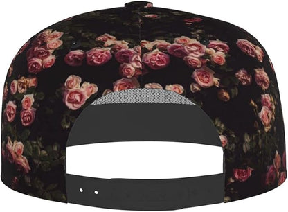 ASYG Rose Baseball Cap Women Hat Fashion Flat Bill Brim Flowers Adjustable Hats Cute Cap