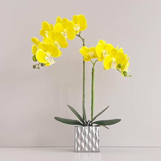 Artificial Orchids Silver Vases Orchids Artificial Flowers Yellow Orchid Height 20 inches