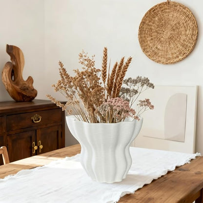 Contemporary White Ceramic Vase, Abstract Irregular Shape Sculptural Accent for Home Decor, Modern Artistic Centerpiece for Coffee Table or Bookshelf