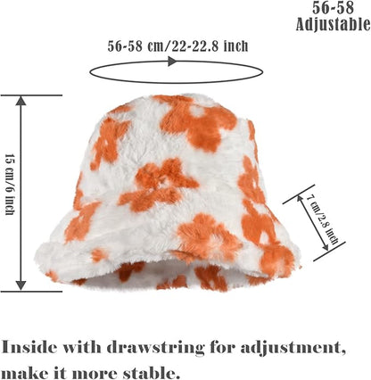 Winter Soft Faux Fur Plush Bucket Hat, Lovely Fisherman Cap, Fashion Outdoor Thick Warm Sun Cap for Women