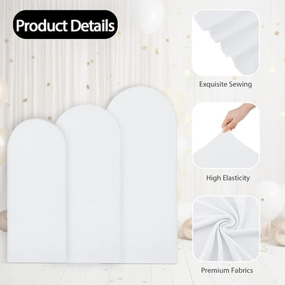 WEERRW White Arch Backdrop Cover Ballon Arch Stand Covers Set of 3 Spandex Fitted Round Top Chiara Stretchy Backdrop for Wedding Birthday Party Decoration(6FT, 6.6FT, 7.2FT)