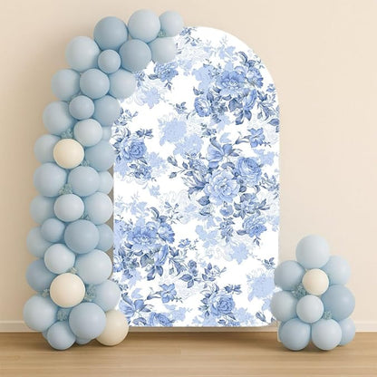 Arch Backdrop Cover Baby in Bloom Baby Shower Arch Stand Spandex Fabric Cover Blue Flowers Floral Pink Bows Girls Birthday Party Baptism Decorations (3X5ft,G-3854)