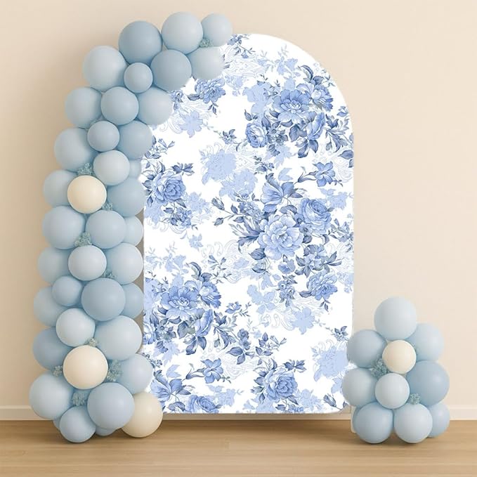 Arch Backdrop Cover Baby in Bloom Baby Shower Arch Stand Spandex Fabric Cover Blue Flowers Floral Pink Bows Girls Birthday Party Baptism Decorations (3.3X6.5ft,G-3854)