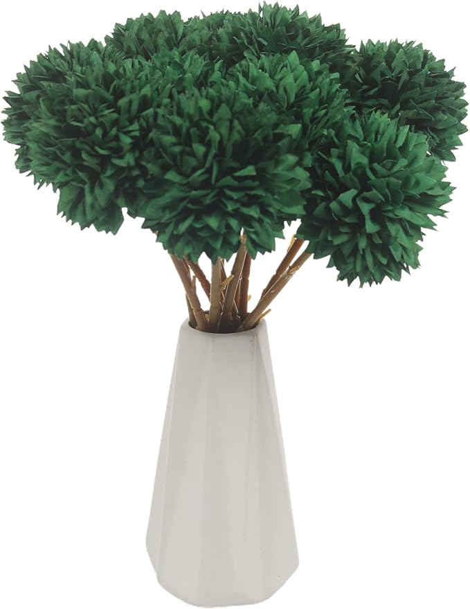 Tinsow 12 Pcs Green Artificial Flowers Faux Ball Chrysanthemum Flowers for St. Patrick's Day Christmas Home Decoration (12, Blackish Green)