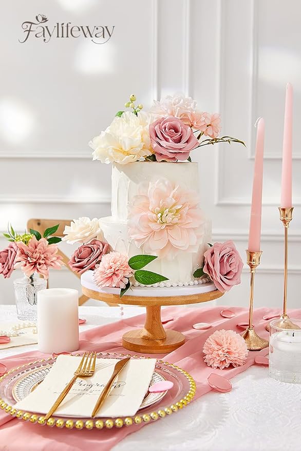 Artificial Flowers, Dusty Pink Flowers for DIY Wedding Bridal Bouquets, Fake Cake Flowers for Centerpieces,Baby Shower, Table Arrangement, Home Party Decorations