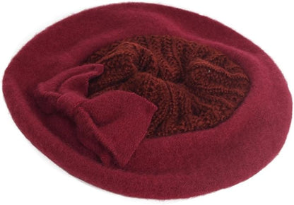 VECRY Lady French Beret 100% Wool Beret Floral Dress Beanie Winter Hat